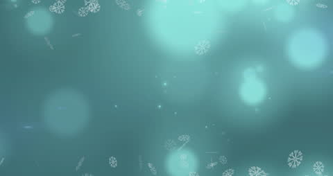 Falling Snowflakes with Bokeh Lights on Blue Background