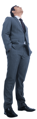 Focused Asian Businessman Looking Up Transparent Background
