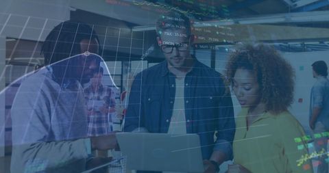 Business Team Collaborating on Financial Analysis in Modern Office