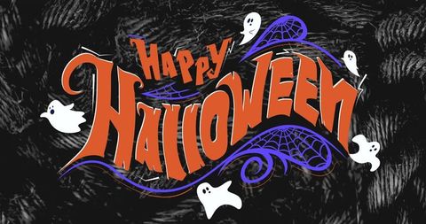 Happy halloween banner with ghosts and spider webs