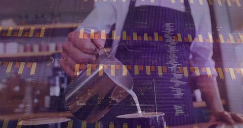 Barista Craftsmanship with Digital Financial Chart Overlay