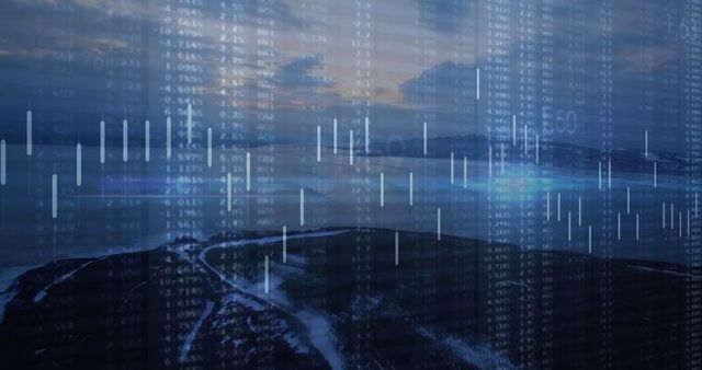 Modern financial landscape merging with tranquil dusk scenery