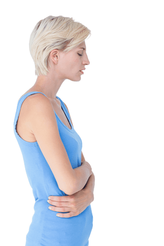 transparent background woman with stomach pain in blue tank top - Download Free Stock Videos Pikwizard.com