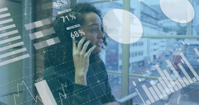 Businesswoman Making Call with Data Analytics Overlay - Download Free Stock Images Pikwizard.com