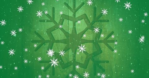 Snowflakes Falling on Green Festive Background
