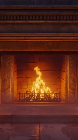 Cozy Fireplace Flames Flickering on Moving Logs for Vertical Hearth Video Loop Warm Ambience
