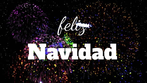 Feliz Navidad Text with Vibrant Fireworks in Sky