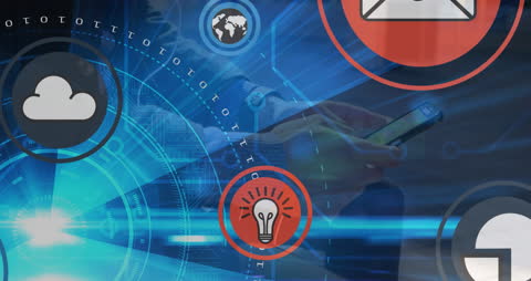 Futuristic Digital Network Interface with Technology Icons