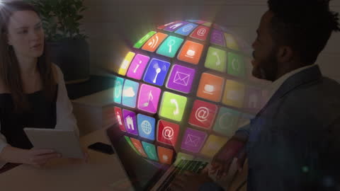 Digital Revolution Concept with Global Icons and Business Interaction