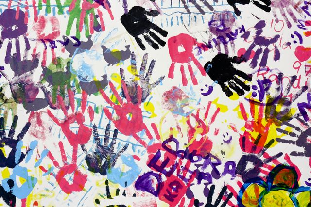 Colorful Handprint Art on White Canvas - Download Free Stock Photos Pikwizard.com