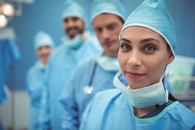 Portrait of female surgeon standing in operation theater at hospital