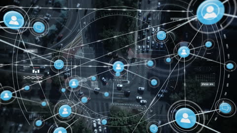 Digital Network Overlay on Urban Cityscape Visualization