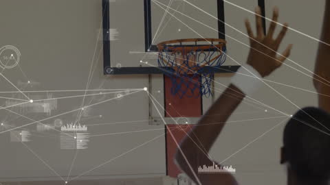 Basketball Player Shooting Ball with Data Displayed