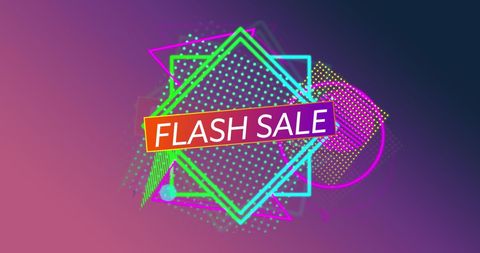 Colorful Flash Sale Announcement with Neon Geometric Shapes