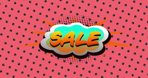 Retro pop art style sale sign on vibrant pattern background