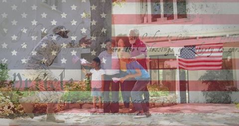 happy soldier returning home embracing joyful family outdoors - Download Free Stock Images Pikwizard.com