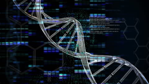 Digital DNA Strand and Data Processing Art Concept
