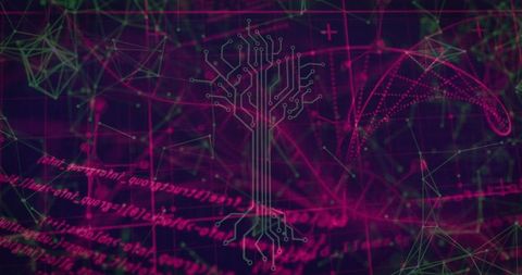 Futuristic Abstract Circuit Tree in Cyberspace