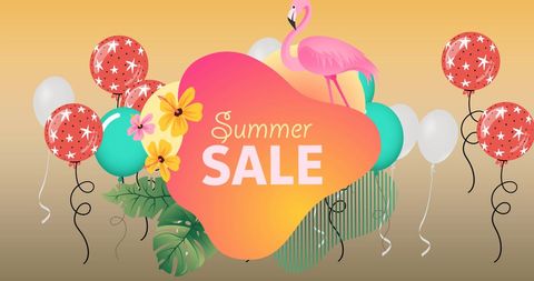 Colorful Summer Sale Banner with Flamingo and Balloons - Download Free Stock Images Pikwizard.com