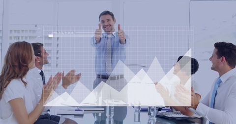 Business Team Celebrating Success with Financial Data Overlay - Download Free Stock Images Pikwizard.com