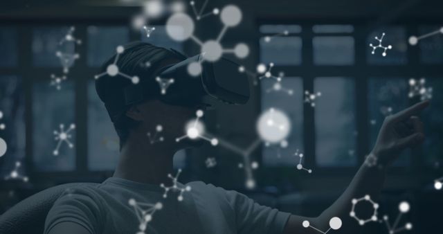 Person Using VR Headset with Molecular Model Projections - Download Free Stock Images Pikwizard.com