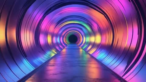 Vibrant Futuristic Tunnel with Neon Rings