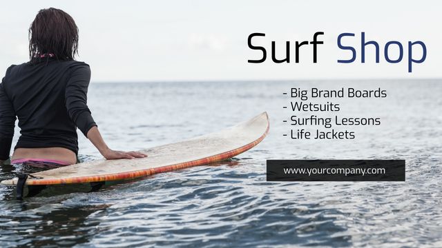 Surf Shop Advertisement with Surfer on Ocean Waves - Download Free Stock Templates Pikwizard.com