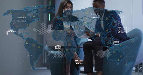 Global Business Networking with World Map Overlay