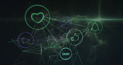 Abstract Digital Network with Social Media Icons in Space