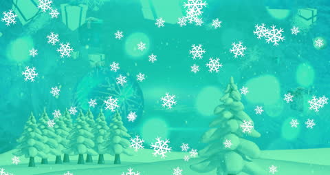 Winter Wonderland with Snowflakes and Evergreens
