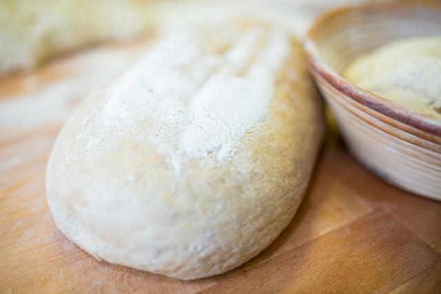 Close-up of raw bread dough on counter