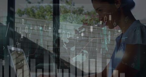 Woman Interacting with Digital Financial Charts and Data