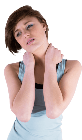 Woman Holding Neck due to Discomfort on Transparent Background