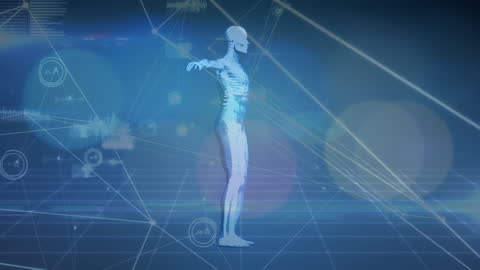 Futuristic Skeleton with Data Visualization Abstract Background