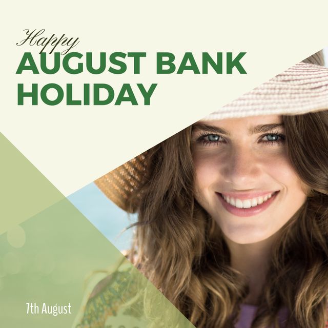 Celebrating August Bank Holiday with Smiling Woman by Beach - Download Free Stock Templates Pikwizard.com