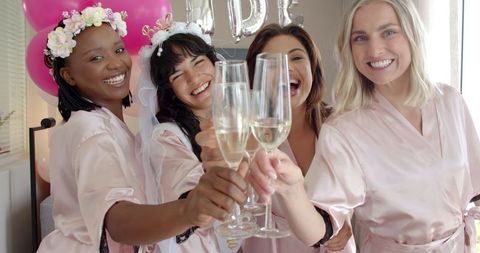 Joyful Bachelorette Party Celebration with Champagne Toast