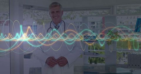 Doctor Examining Digital Waveform Dataset in Modern Clinic