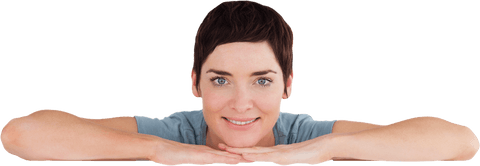 Smiling Woman Resting Chin on Hands on Transparent Background - Download Free Stock Videos Pikwizard.com