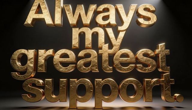 Shining gilded 3d typography saying always my greatest support reflecting gold letters