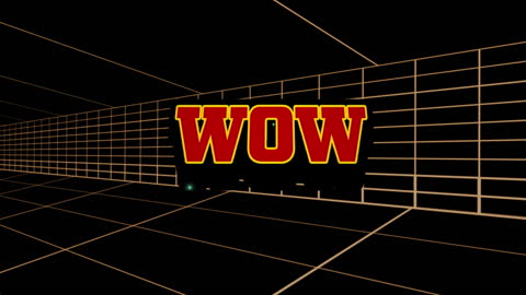 Colorful Wow Text Against Geometric Grid