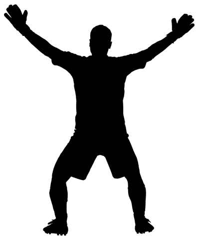 Transparent silhouette of athlete with outstretched arms in victory pose