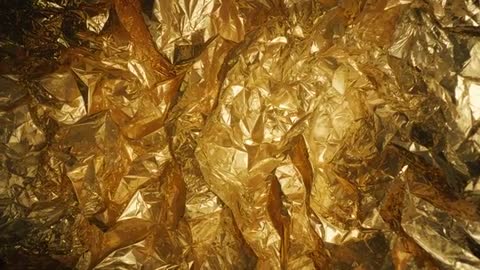 Close-Up of Crumpled Golden Metallic Foil with Reflective Texture