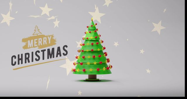 Festive Merry Christmas Message with Modern 3D Christmas Tree and Stars - Download Free Stock Images Pikwizard.com