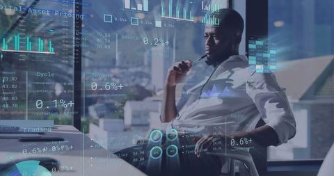 businessman analyzing digital data with global finance overlay - Download Free Stock Images Pikwizard.com