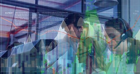 business team analyzing financial data over digital interface - Download Free Stock Images Pikwizard.com