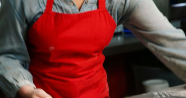 Person in Red Apron Working in Kitchen - Download Free Stock Images Pikwizard.com