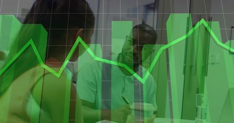 Business analysis collaboration with data visualization overlay