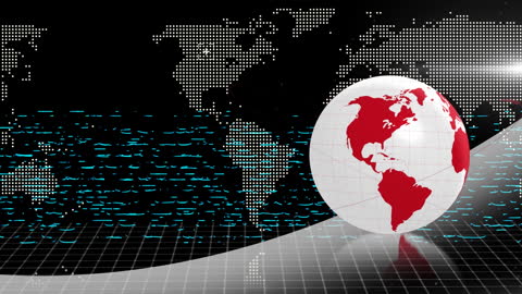 Spinning Globe and Data Overlay on World Map Background