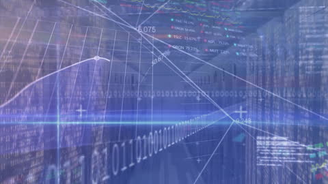 Digital Data Streams Flowing Through High-Tech Server Configuration