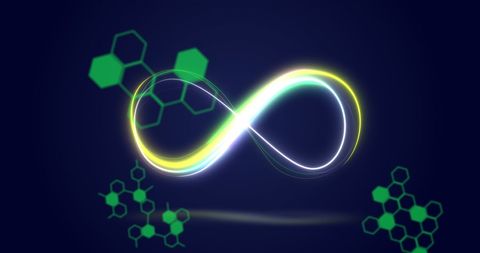 Glowing Infinity Symbol with Digital Interface Elements